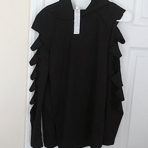 Cold shoulder hooded shirt